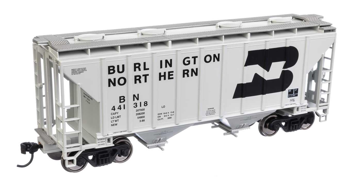 WalthersMainline 910-7975 HO Scale 37' 2980 Cubic-Foot 2-Bay Covered Hopper - Ready to Run - Burlington Northern #441318