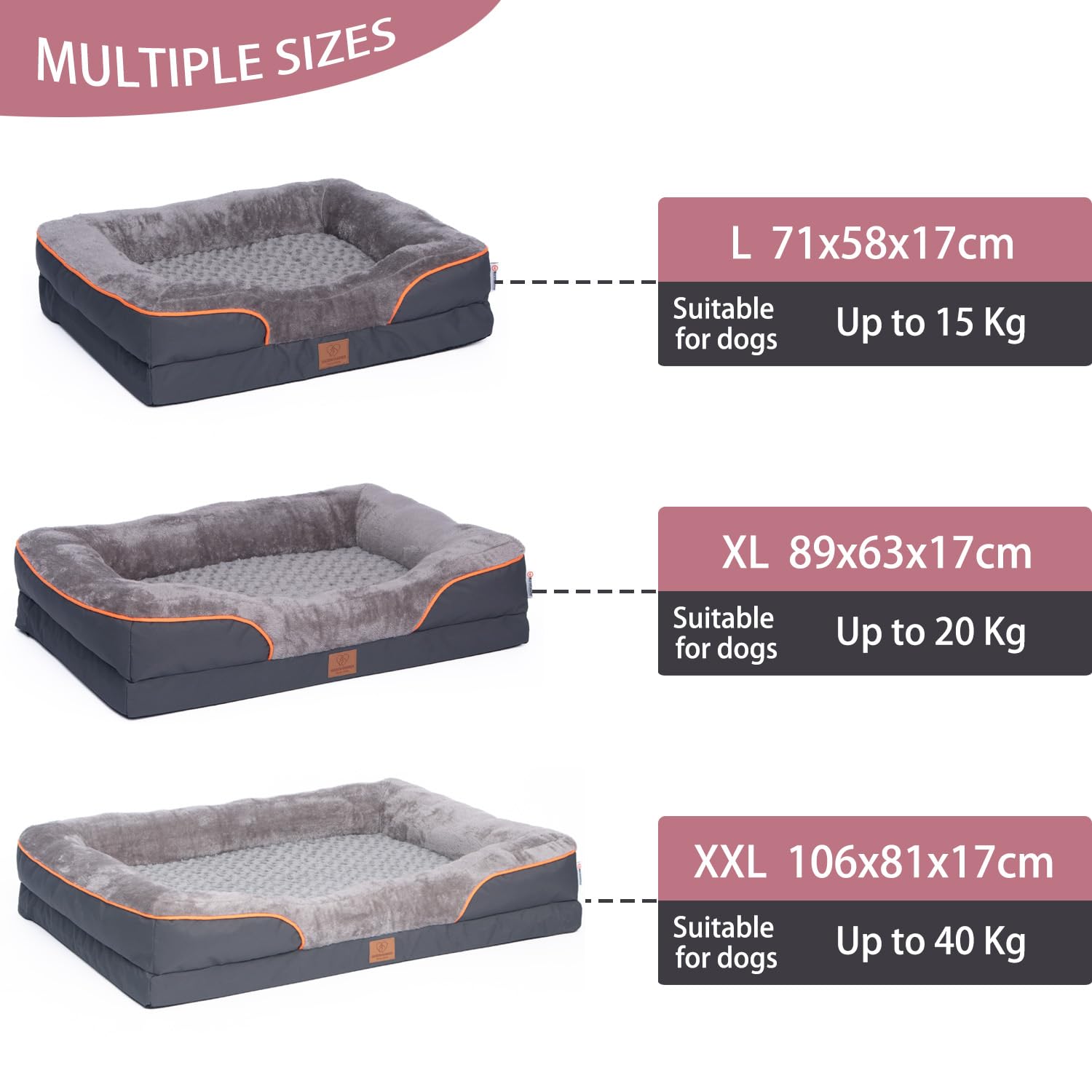 Orthopädisches Hundebett, Luxuriöses Plüsch-Sofa mit Abnehmbarem Bezug, Grau (XXL) 106 x 80 x 16 cm