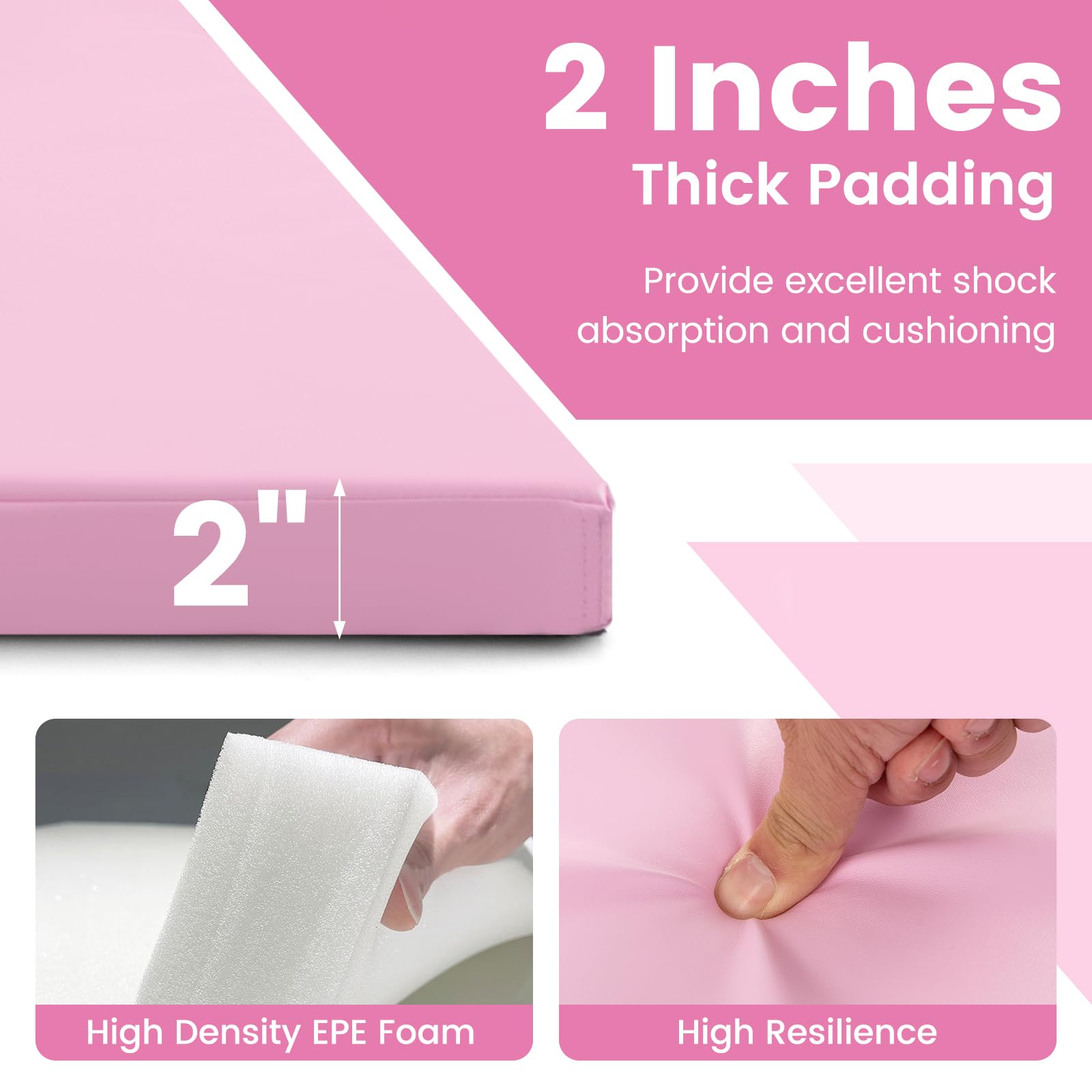 FANTASK Gymnastikmatte klappbar, 300 x 120 x 5 cm, Weichbodenmatte aus PU mit Tragegriffen & Kletterverschluss, Yogamatte, Fitnessmatte für Gymnastik, Yoga (Hellrosa)
