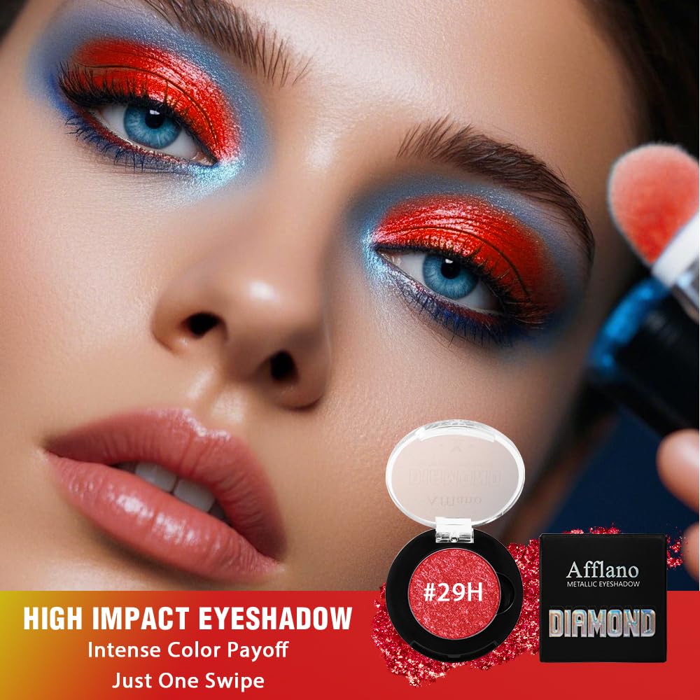 Afflano Red Glitter Eyeshadow, Diamond Bright Red Eyeshadow Instant Colour, Super Pigmented red Metallic Eyeshadows One Swipe - Image 4