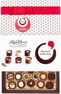 Lily O'Brien's Desserts Collection Gift Wrapped 210g - 16 Assorted Chocolates from 6 dessert inspired recipes - Present, Sharing Box, Celebration, Well done, Birthday, Christmas - Gift Wrapped