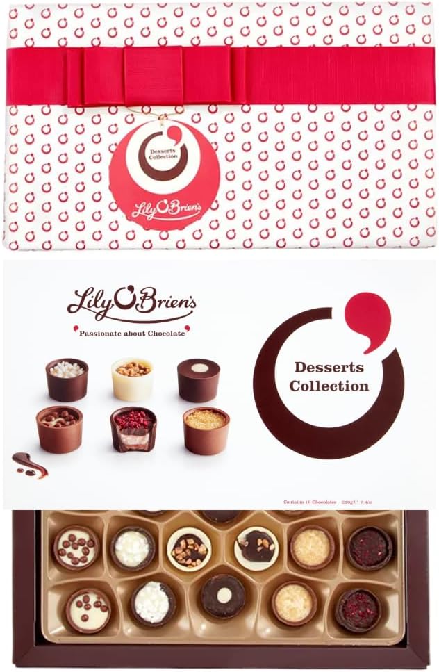 Lily O'Brien's Desserts Collection Gift Wrapped 210g - 16 Assorted Chocolates from 6 dessert inspired recipes - Present, Sharing Box, Thank you, Birthday, Valentines Day, Mothers Day