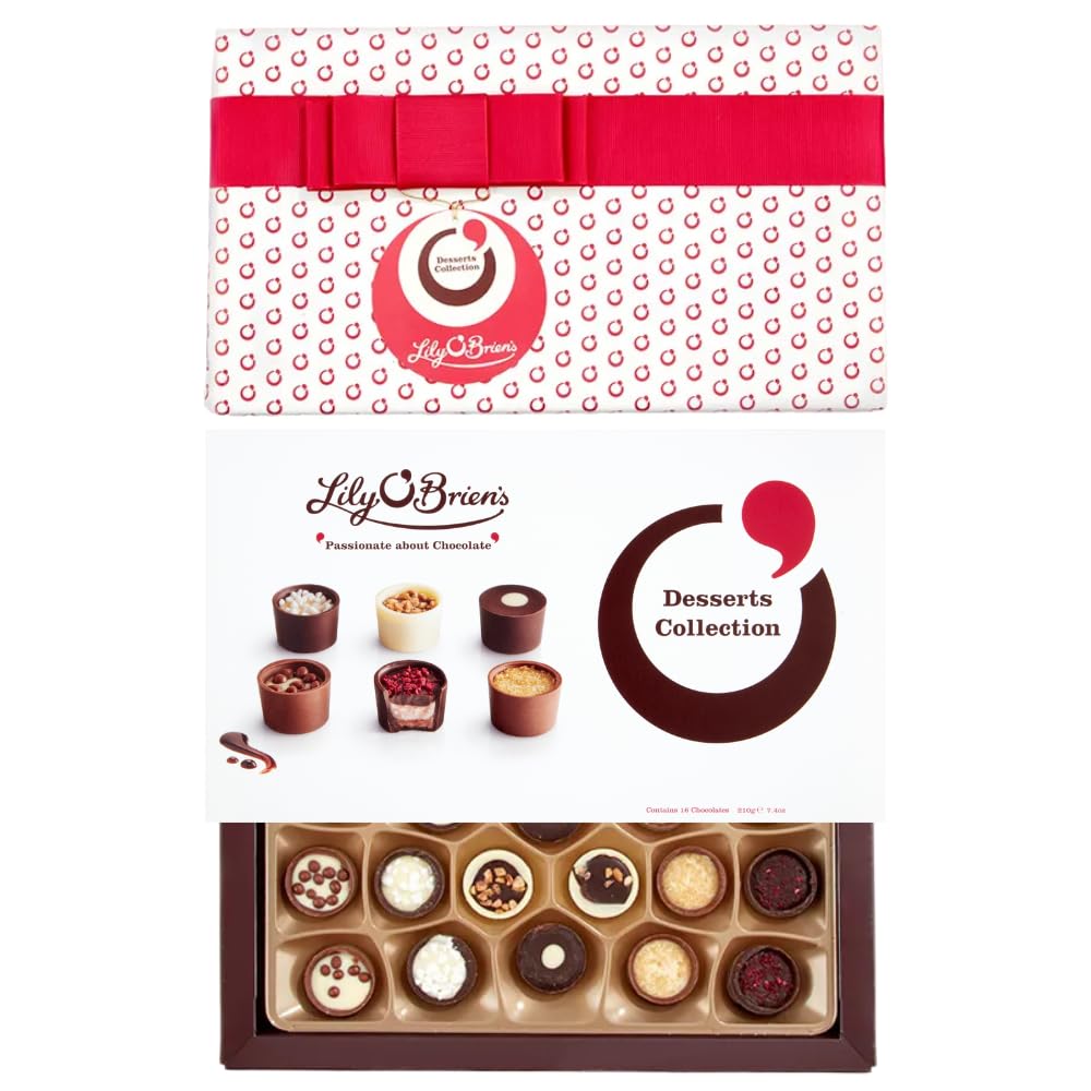 Lily O'Brien's Desserts Collection Gift Wrapped 210g - 16 Assorted Chocolates from 6 dessert inspired recipes - Present, Sharing Box, Celebration, Well done, Birthday, Thank you Teacher - Gift Wrapped