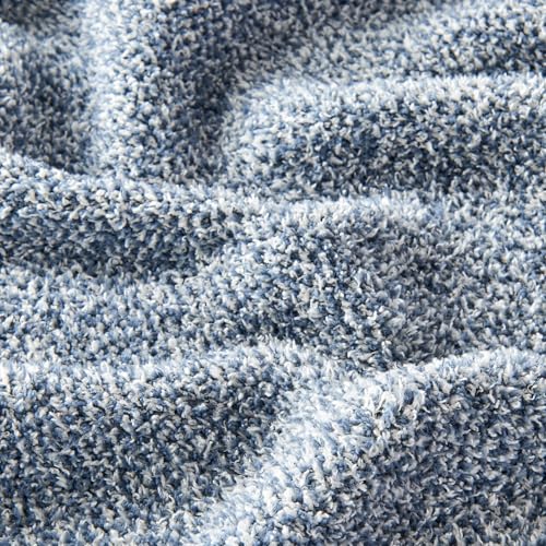 Image of CozeCube Reversible Knitted Throw Blanket, Dusty Blue White Melange 60 inchx80 inch