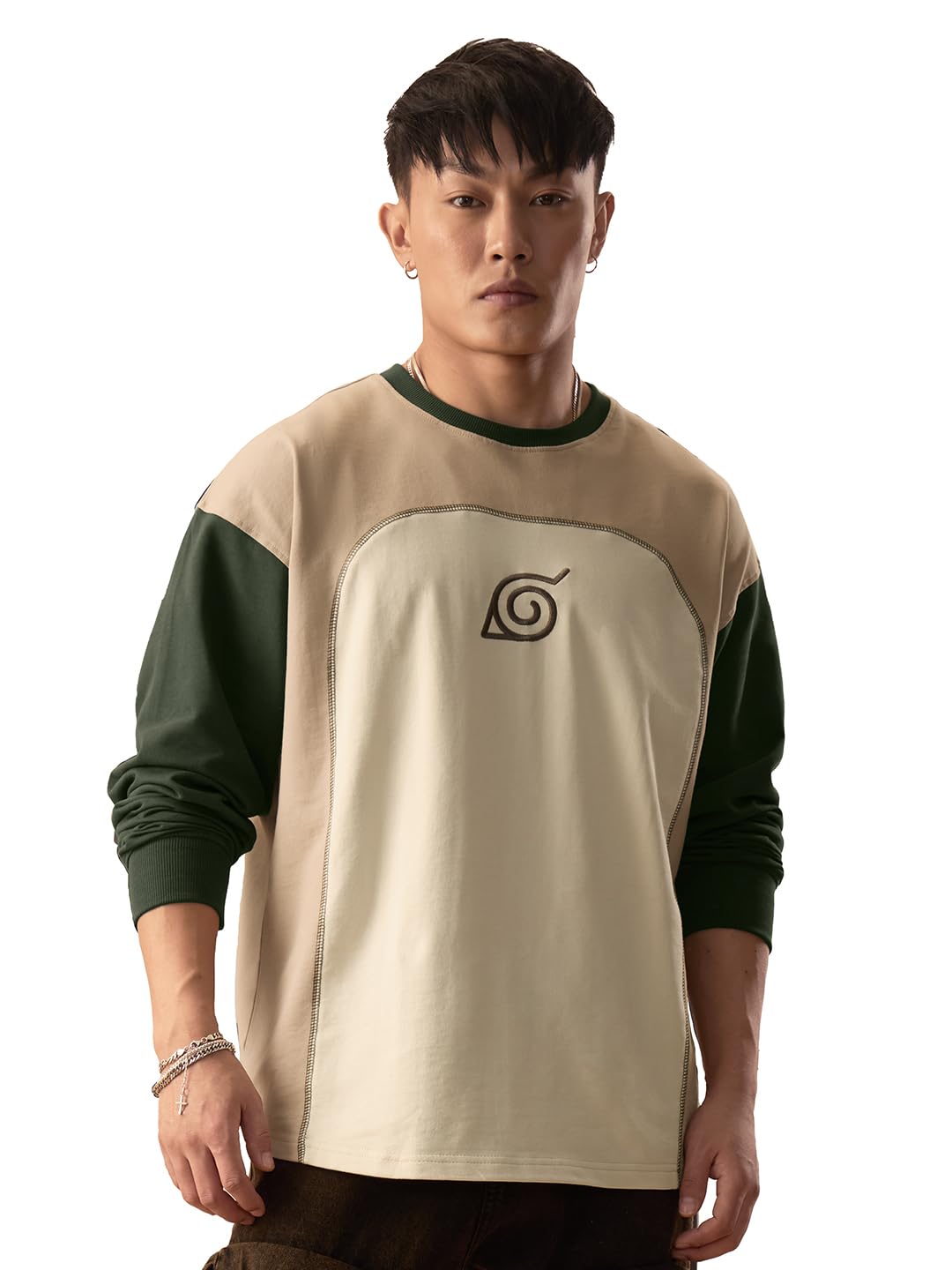 The Souled Store Naruto Shippuden: Men and Boys Round Neck Colour Block Cotton Oversized Full Sleeve T-Shirts-image-8