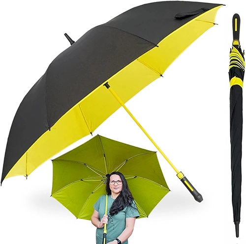 Guarda Chuva Grande Automático Reforçado Resistente Contra Vento 2 Pessoas Proteção Contra Sol Tecido Duplo Hastes de Fibra de Vidro