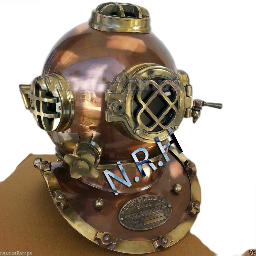 Casque de plongée antique 2 tonnes US Navy Mark V Taille complète 45,7 cm Maritime
