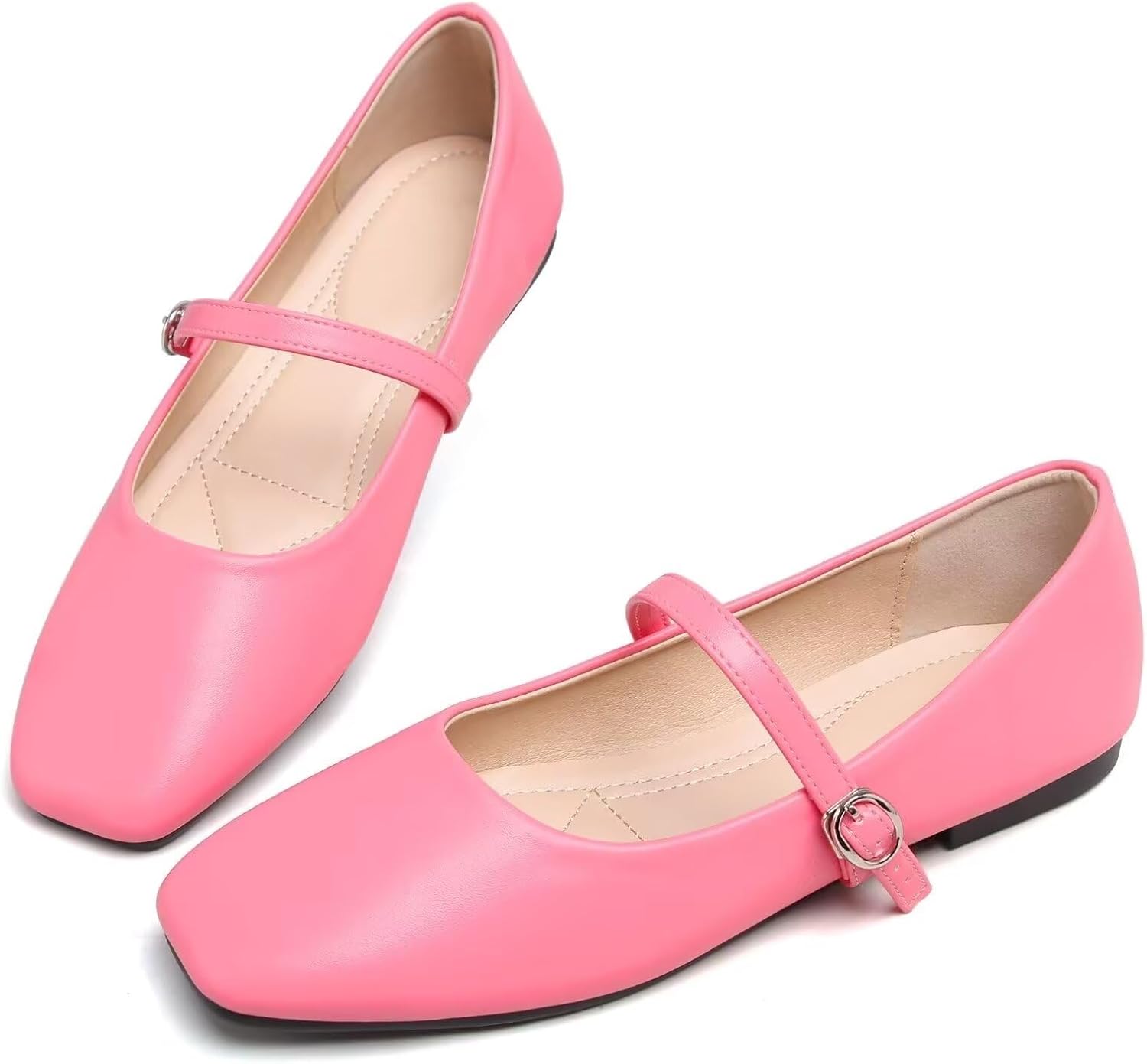 WENJIAZHIZHI Women's Square Toe Mary Jane Ballet Flats Buckle Strap Dressy Comfortable Wear to Wokr Ballerina Flat Shoes - Image 3