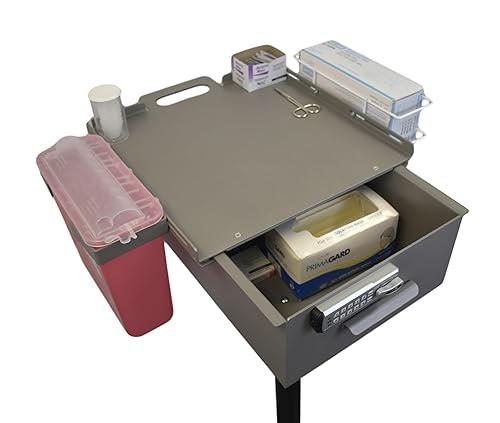Miniatura 14 de Carro de flebotomía móvil hecho en Estados Unidos y carritos médicos con ruedas, cajón de almacenamiento grande, cerradura con llave para almacenar