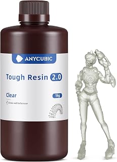ANYCUBIC Tough 3D Printer Resin 2.0, Tough Resin with High Hardness and High Precision, 365-405nm Fast Curing 3D Resin for 4/8/12/16K LCD/DLP/SLA Resin 3D Printing (Clear, 1kg)