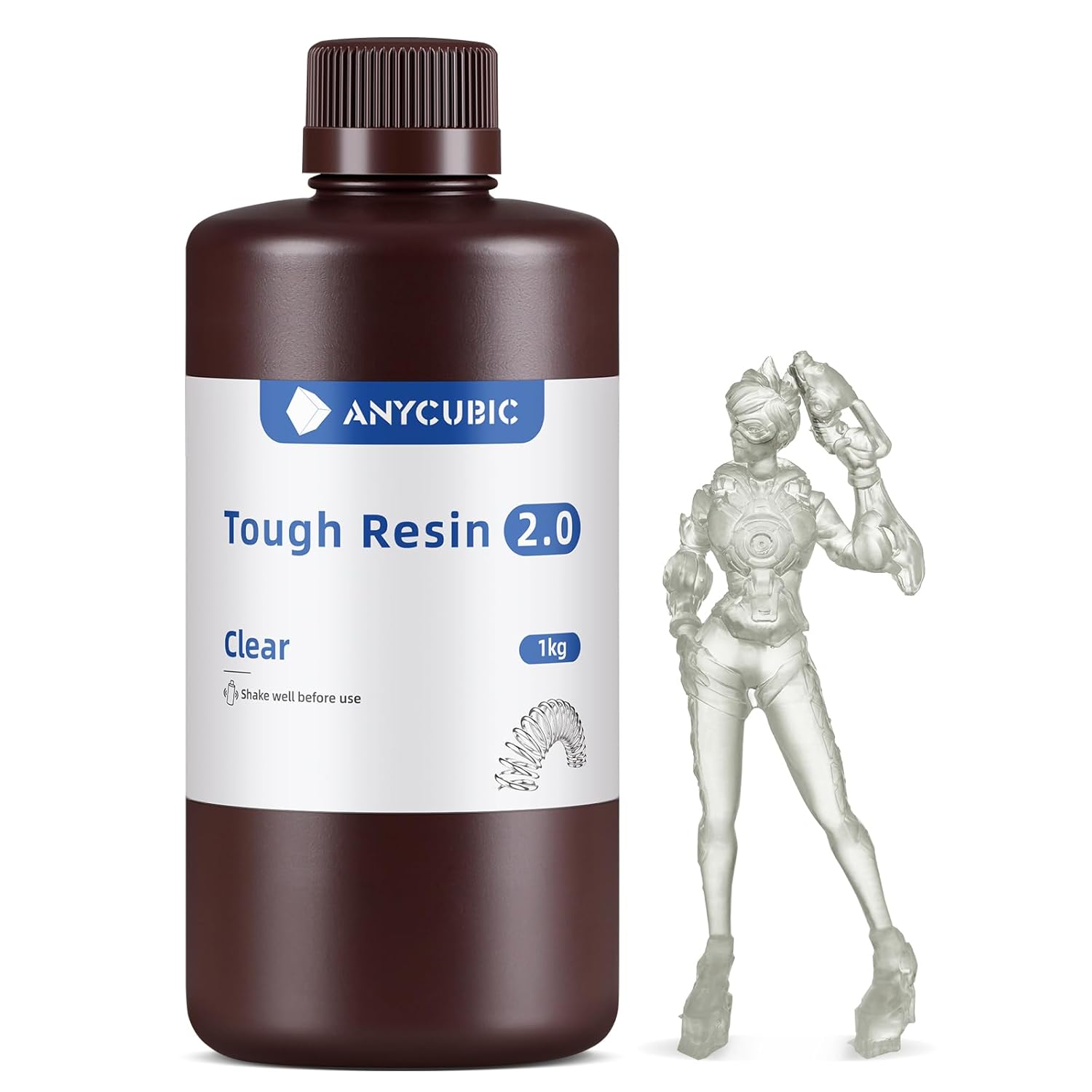 ANYCUBIC Tough 3D Printer Resin 2.0, Tough Resin with High Hardness and High Precision, 365-405nm Fast Curing 3D Resin for 4/8/12/16K LCD/DLP/SLA Resin 3D Printing (Clear Green, 1kg)