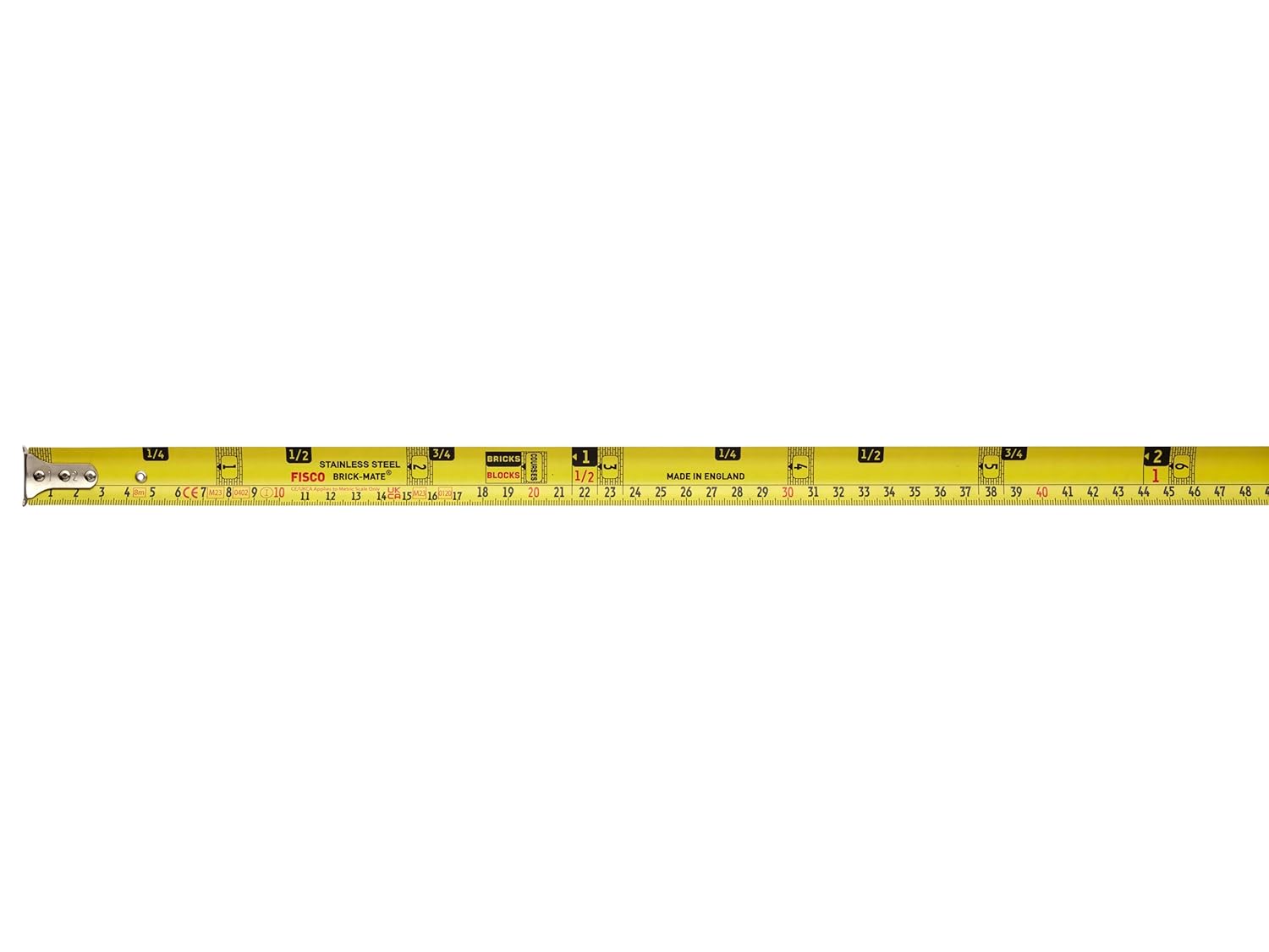 HULTAFORS BMSS8M Brick-Mate Stainless Steel Pocket Tape 8m (Metric only) with Non Slip Rubber Grip,Stainless Steel Blade with Strong end Hook