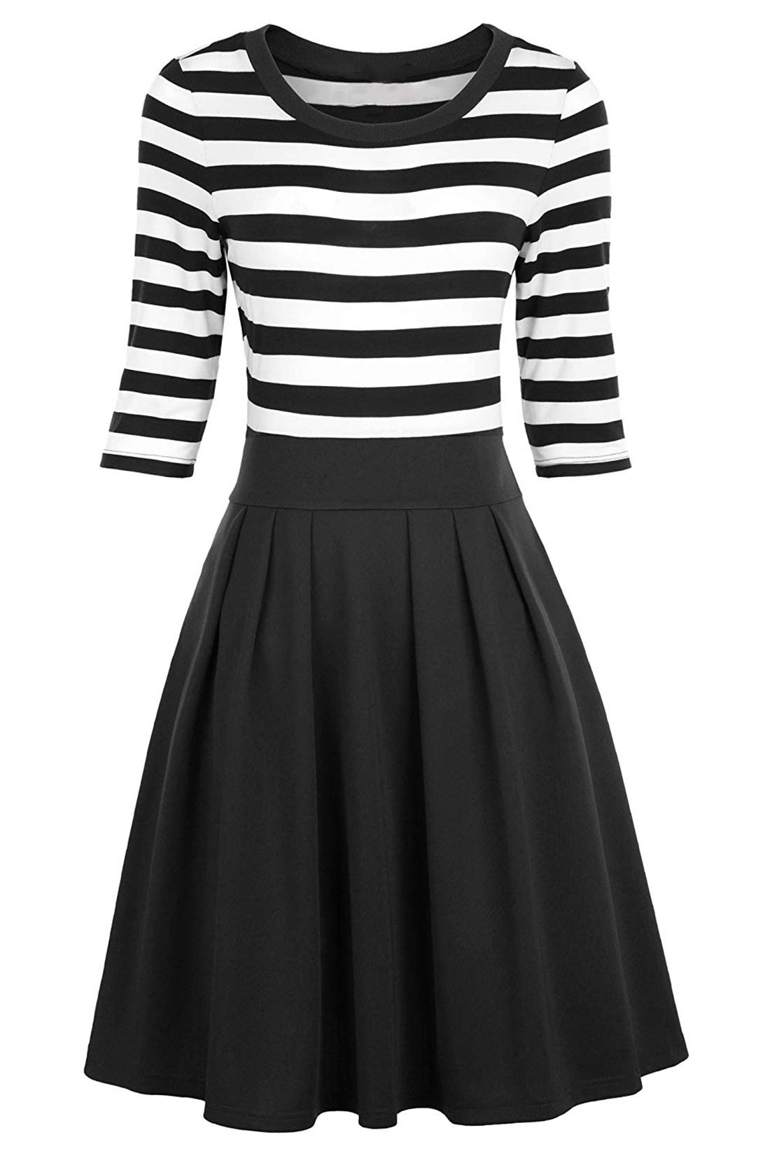 BI TENCON Womens Striped Pleated Casual A-Line Dresses Knee Length with Pockets