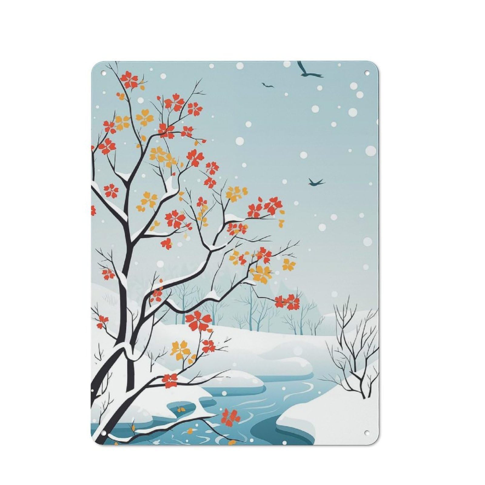 Tin Wall Plaque 40x30cm with Colorful Winter Magic for Home Bar Wall, for Hosts Who Enjoy Retro Interiors Refreshing A Room in Autumn