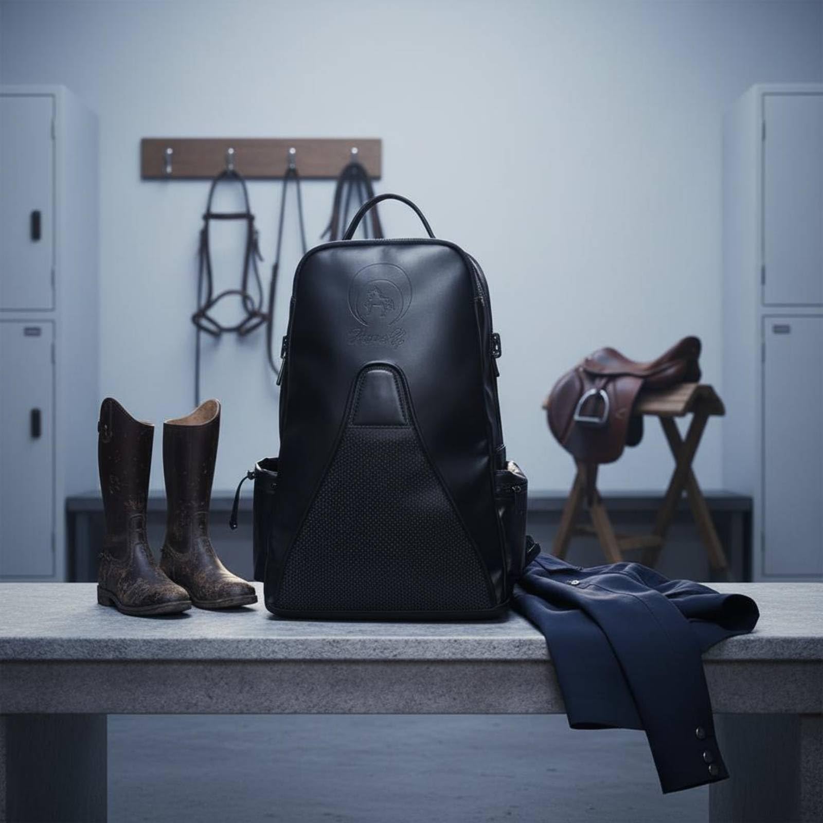 Mochila Ecuestre Multibolsillo Bolsa Botas Equitación Resistente Al Desgaste Mochila con Soporte Integrado Casco para Jinetes