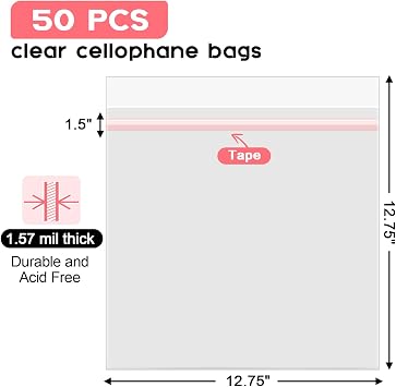 12 3/4 X 12 3/4 inches Crystal Clear Sleeves Storage Bags for 12x12 Artwork, 12in Photo Framing Mats Mattes, 12x12 Scrapbooking Paper Storage Acid-Free-50 Pack