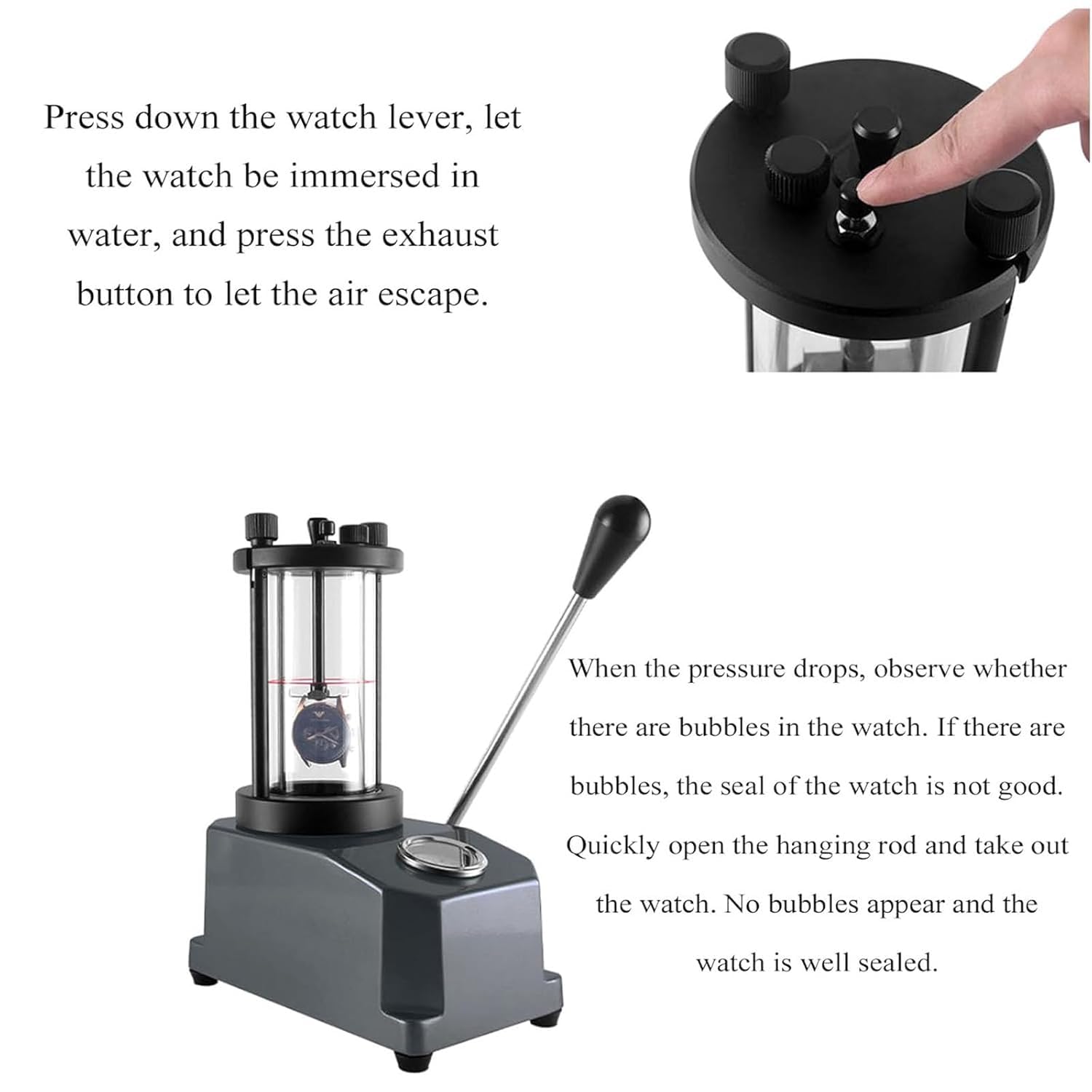 Probador de presión para relojes con medidor ajustable, herramienta de prensado de caja impermeable para profesionales de reparación de relojes