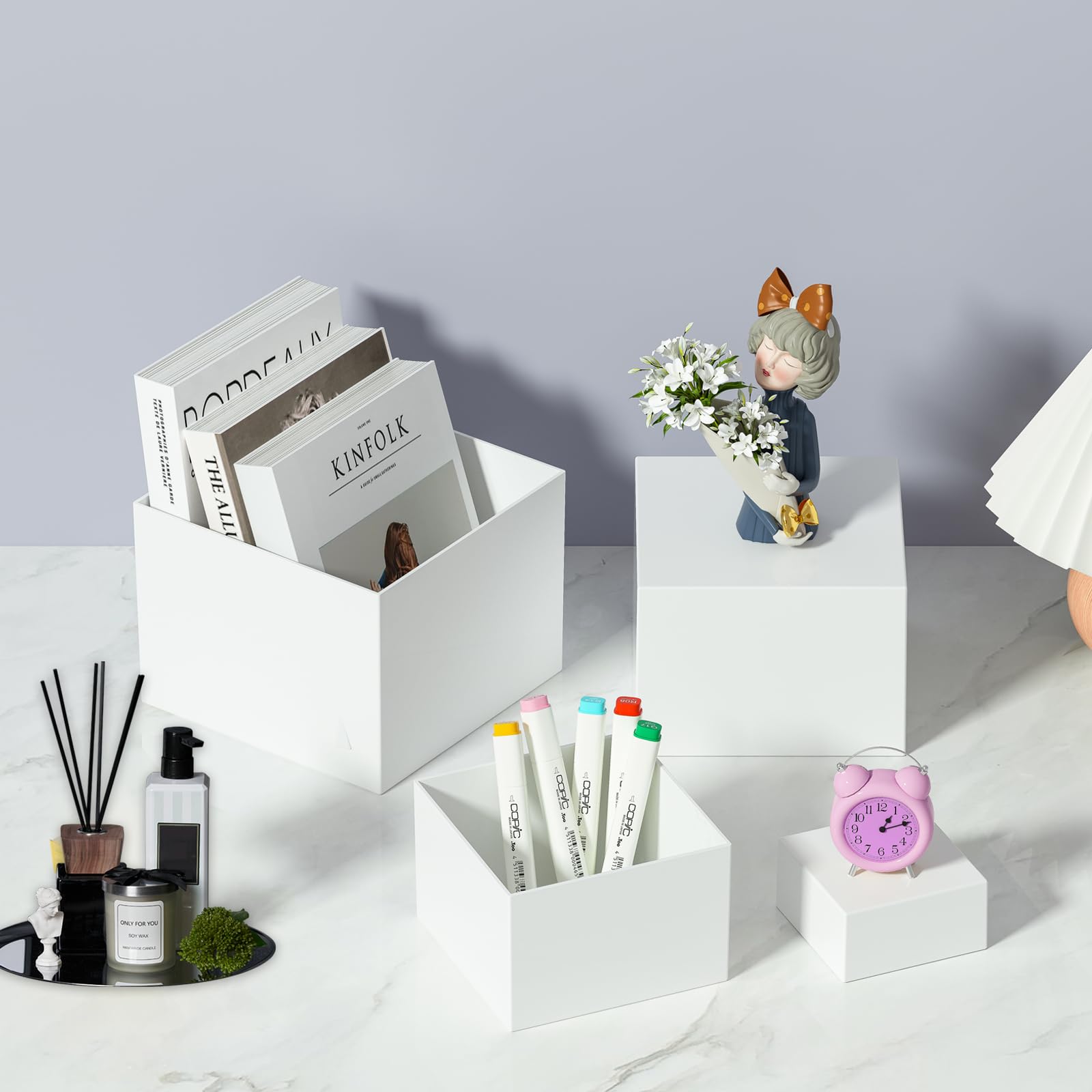 Afeeler Lot de 6 Presentoir Aperitif Buffet Cube, Présentoir a Gâteaux Acrylique avec fond creux, Supports de Buffet Mariage pour Traiteur Dessert Figurines Aliments (Blanc, 5-10in)