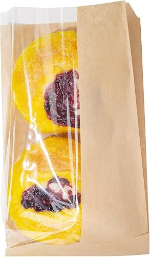 Restaurantware Bag Tek Rectangle Kraft Paper Medium Bread Bag - with Side Window - 6" x 2 1/2" x 10" - 100 count box