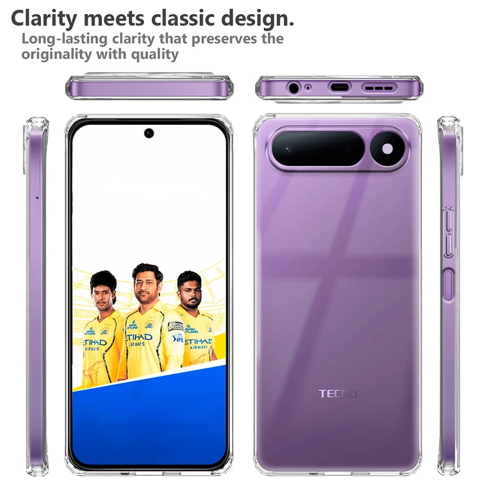 Image of Fashionury Crystal Clear Case for Tecno Spark 50 5G | Yellowing Resistance | Transparent TPU Silicone | Raised Camera Lips | Slim Transparent Cover