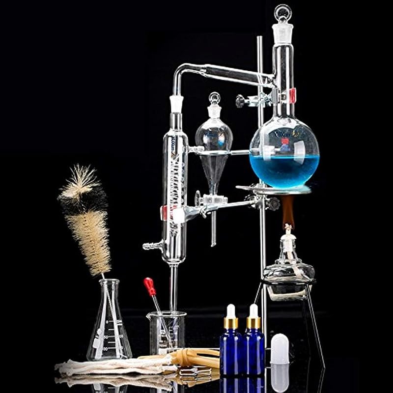 Home Distiller Distilling to Making Your Own Essential Oil, Moonshine, 3.3 Boro Alcohol Distiller Chemistry Lab Glassware Kit,Glass Distilling,Distillation Apparatus 15pcs Set, 500 ML