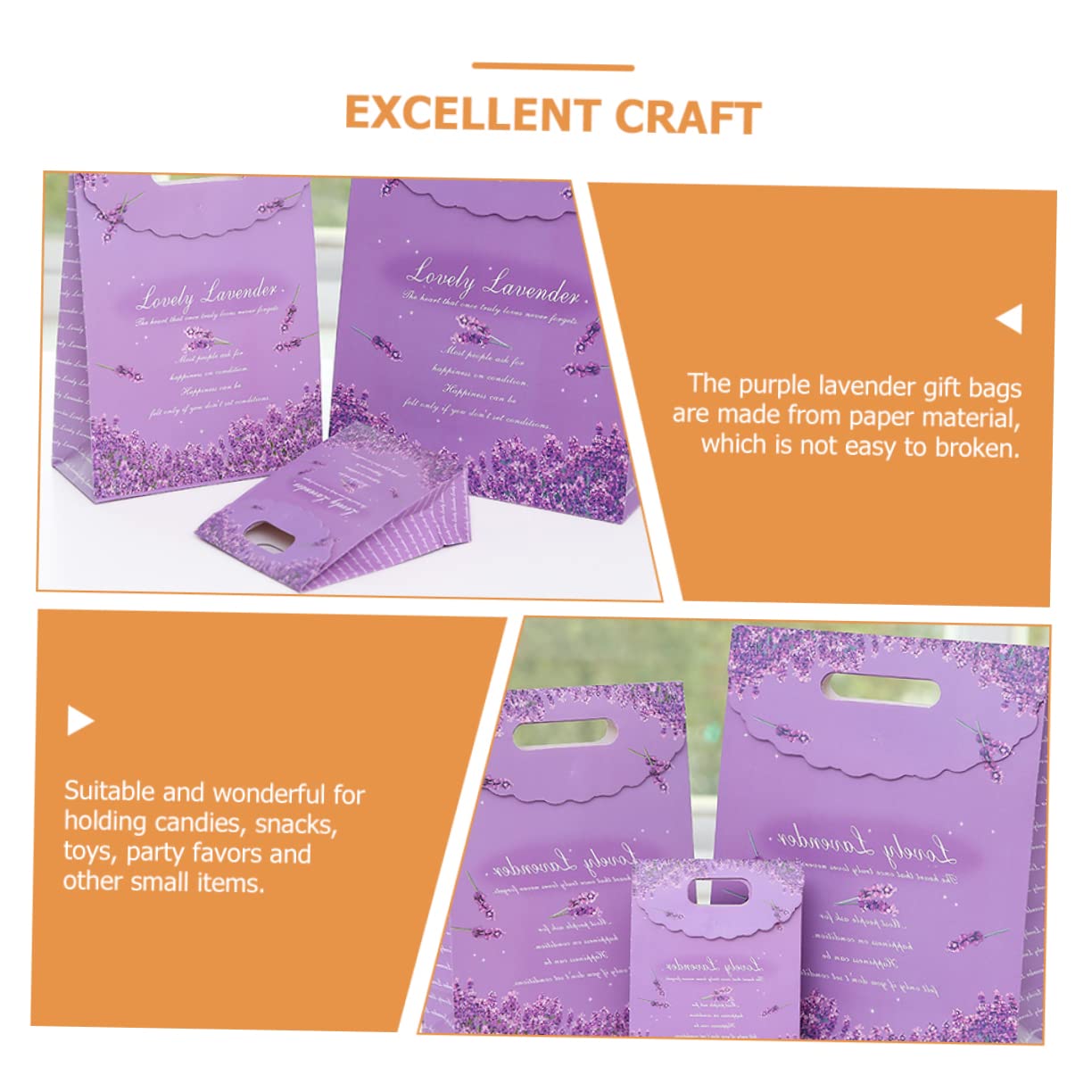 Papier Geschenkpapiertüten Lila Lavendel, 10 Stück, Faltbar