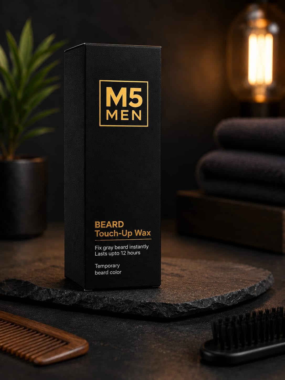 M5MEN Beard Touch Up Wax for Men, Natural Black Beard & Moustache Colour, Instant Grey Hair Coverage, Quick Beard Fix, Long Lasting Up to 12 Hours Hold, Pack of 2 2