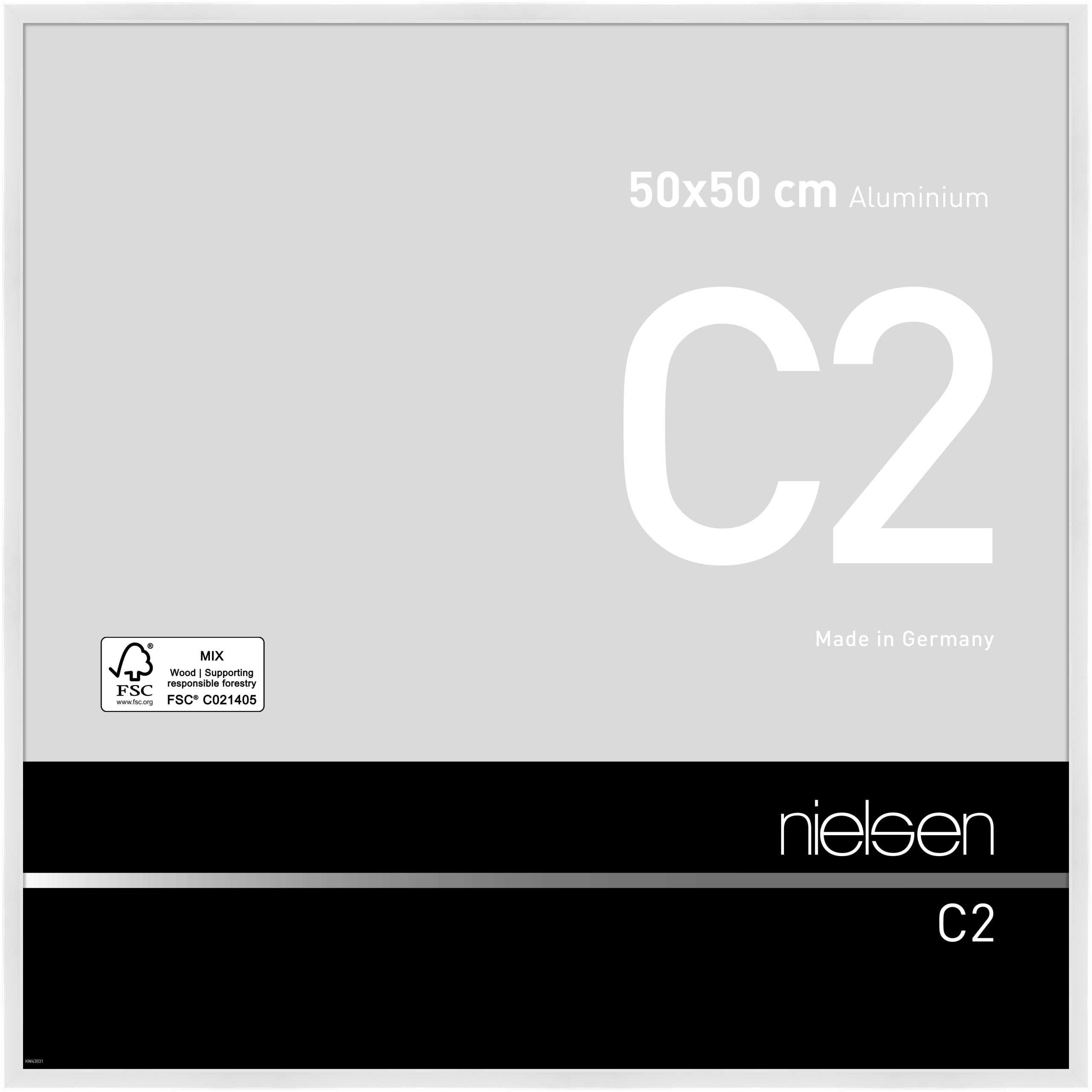 Nielsen White Polished C2 Aluminium Picture Frame - Polished White 50X50cm - With Float Glass And Easy Push-Turn Clips