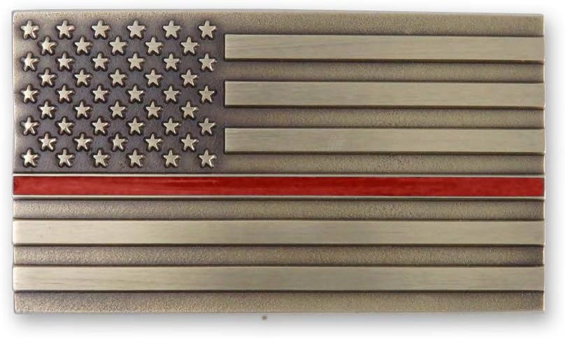 Indiana Metal Craft Thin Red Line Belt Buckle Solid Brass with Enamel Made in USA