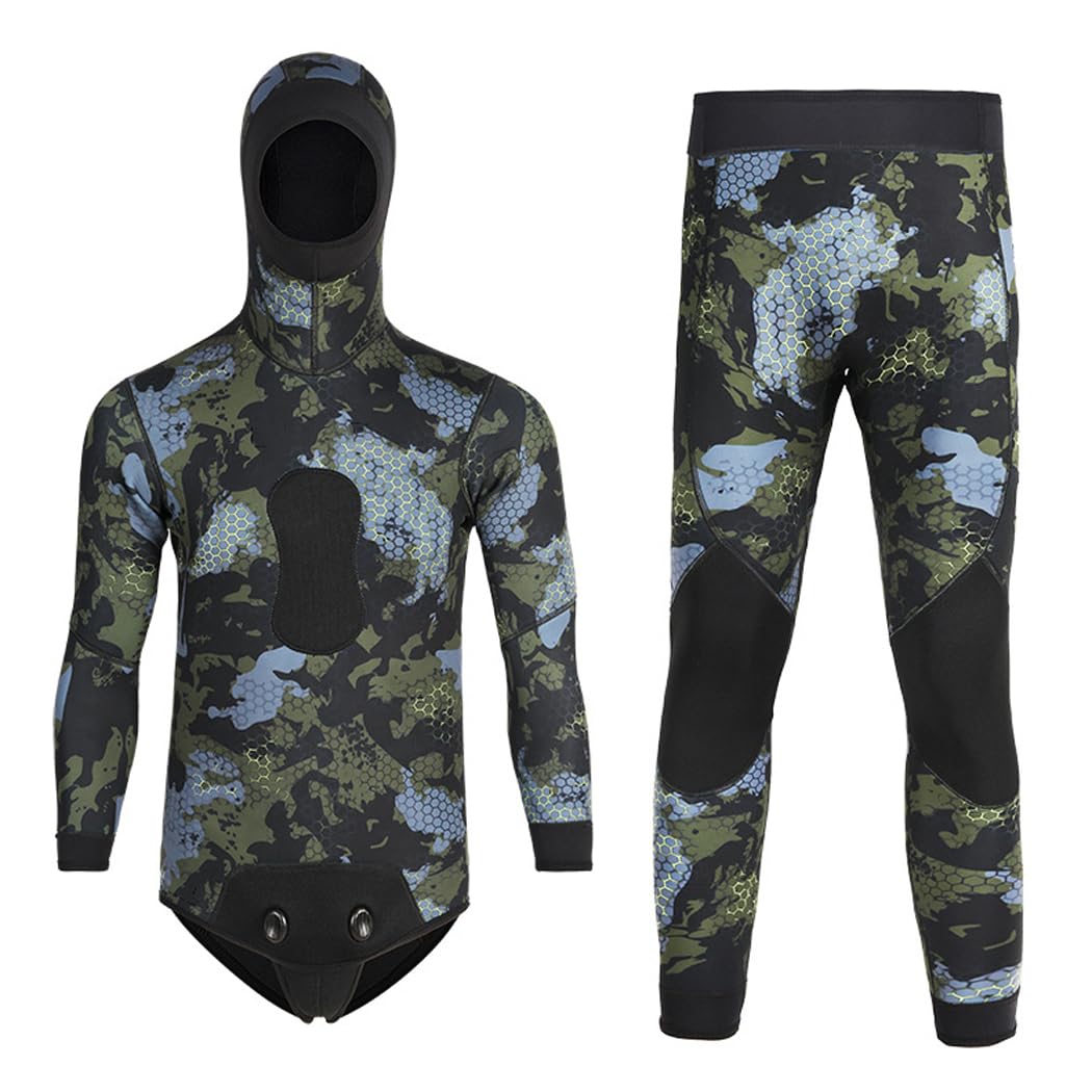 LANGWEI Muta in Neoprene da 3 MM per Uomo, 2 Pezzi Muta Mimetica per Pesca Subacquea Immersioni in Apnea Acque Fredde Costume da Bagno per Immersioni, Surf, Nuoto E Kayak.