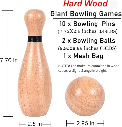 Miniatura 10 de NI-ROU Juegos de bolos de césped gigante para exteriores, juego de césped de madera de goma, divertidos juegos deportivos para exteriores o