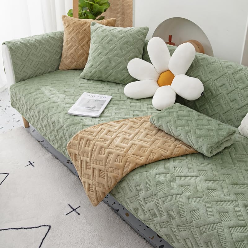 Housse de canapé en coton pelucheux Agreen 110x240cm antidérapante