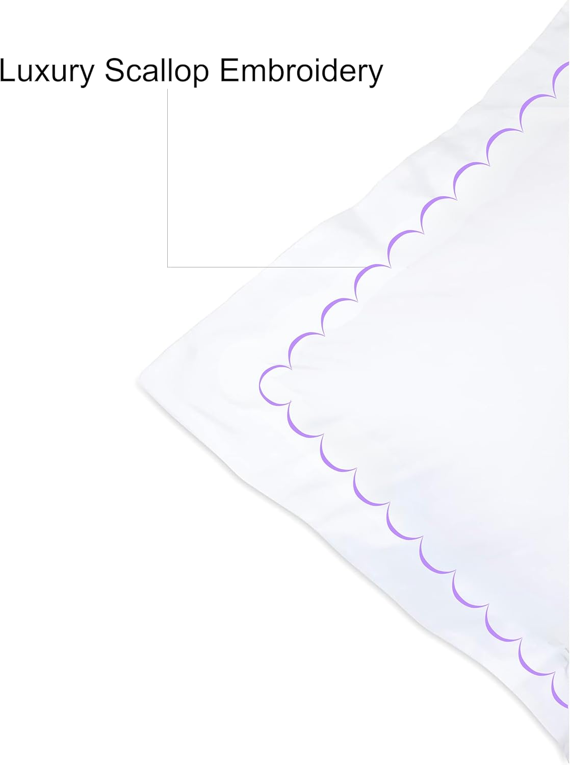 BedDecor 100% Cotton Duvet Cover Set Full/Queen ?3 Piece, 400 Thread Count, Lilac, Scallop Embroidery, Soft & Breathable, Zipper Closure