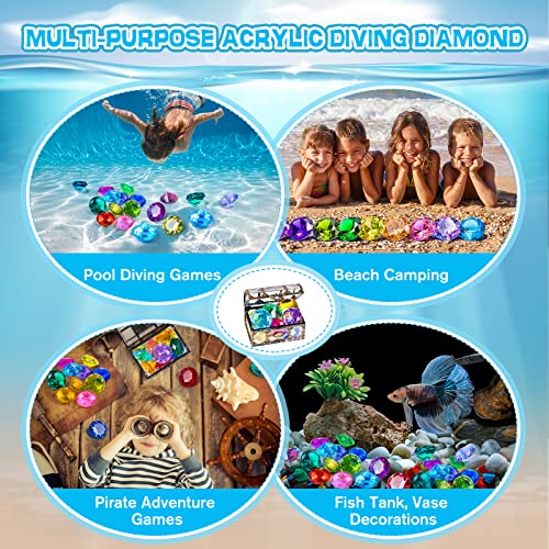 Diving Gem Pool Toy 10PCS DISHIO Big Colorful Diamond Diving Toy with Treasure Box Chest Pirate Pool Toys for Kids Toddlers Underwater Sinking Dive Gemstone for Swimming Bath Birthday Party Decoration