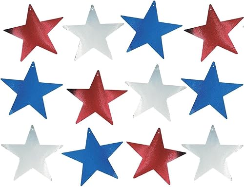 Fun Express Recortes metálicos de cartón patriótico de estrellas (12 piezas - 12 pulgadas) recortes del 4 de julio