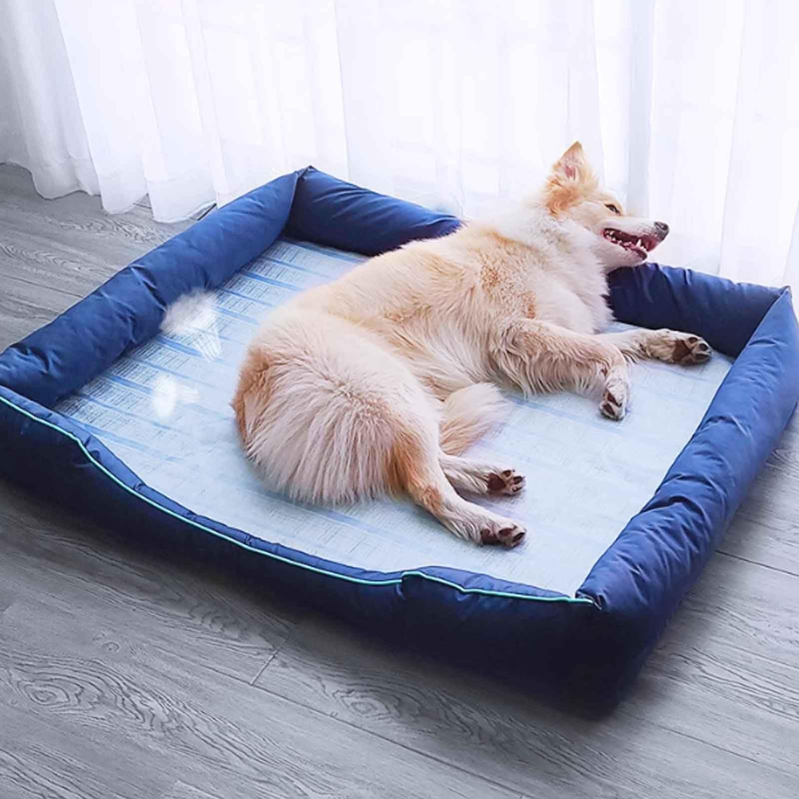 Cama Refrescante Perro, Alfombrilla Refrescante para Gato, Seda De Hielo Manta Enfriamiento para Mascotas con Colchon Perro Lavable Y Desenfundable,L