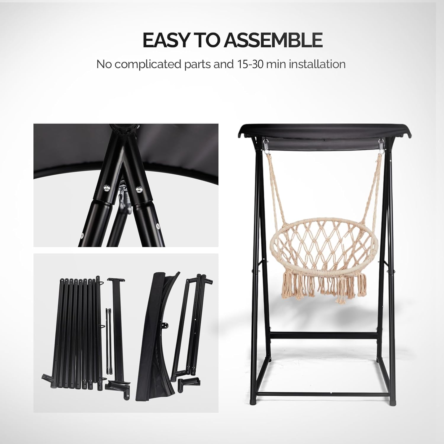 Outvita Outdoor Hammock Chair Stand, Heavy Duty A-Frame Metal Swing Stand with Powder-Coated Finish and Shade Canopy for Yard, Porch, Paito, Inside Room
