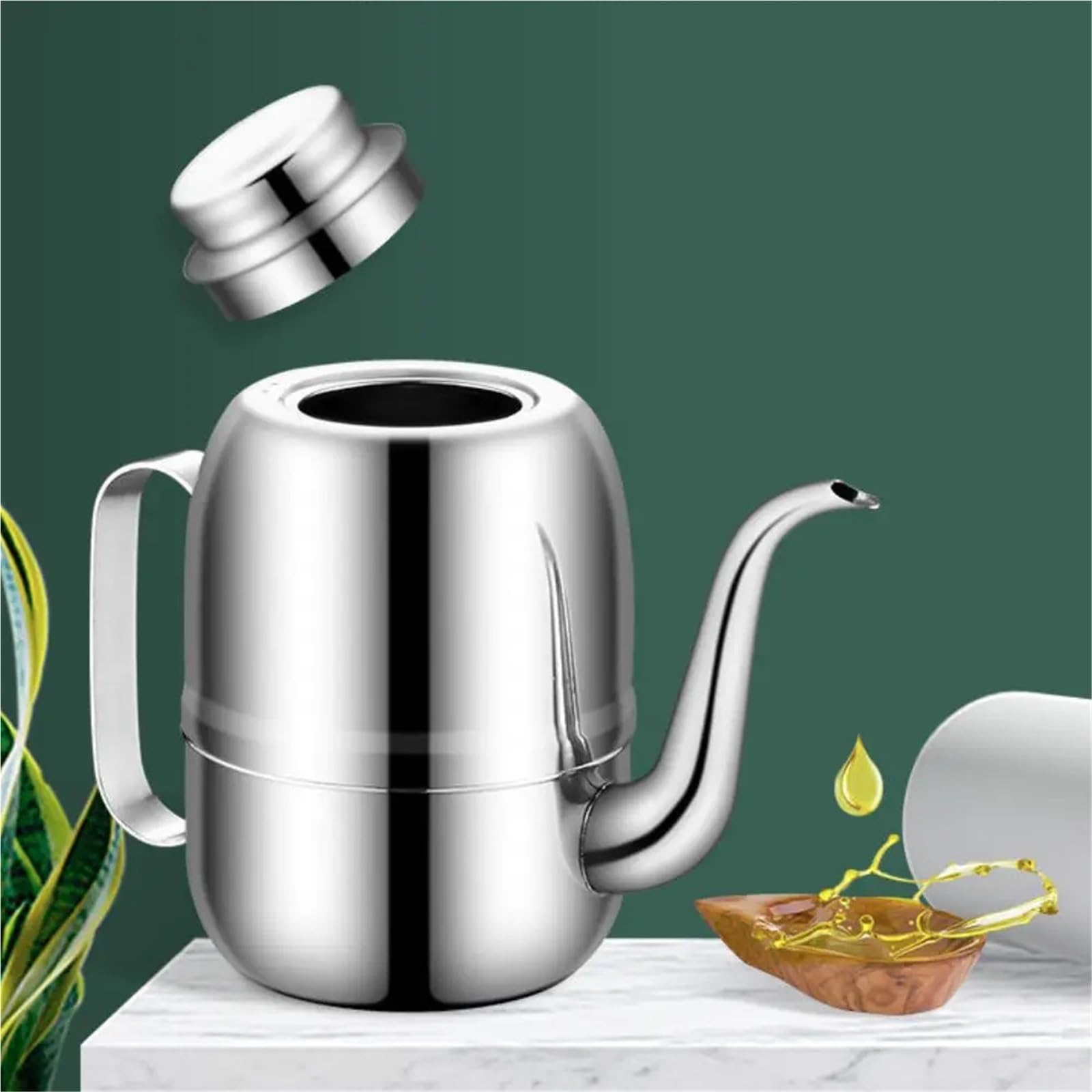 Aceitera Acero Inoxidable Cruet Pot 14/18/24/32/48oz Aceite Acero inoxidable Dispensador de gran capacidad Botella oliva irrompible a prueba fugas Hogar