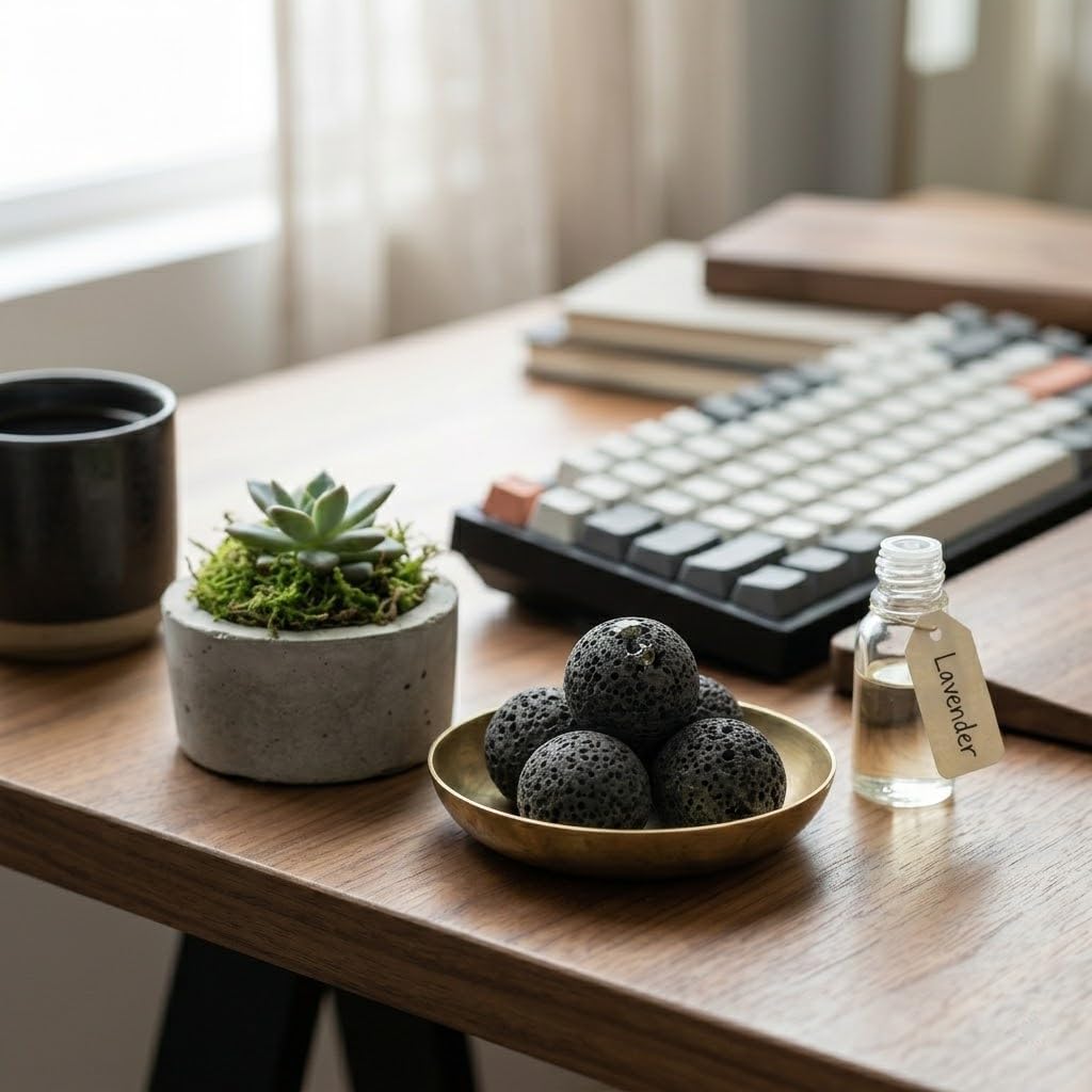 Baluue 20Pcs Natural Lava Rock Diffuser Stones, Mini Volcanic Rock Passive Essential Oil Diffuser for Desk, Zen Decor Aromatherapy Stones for Car, Office & Small Spaces (16mm/0.62")