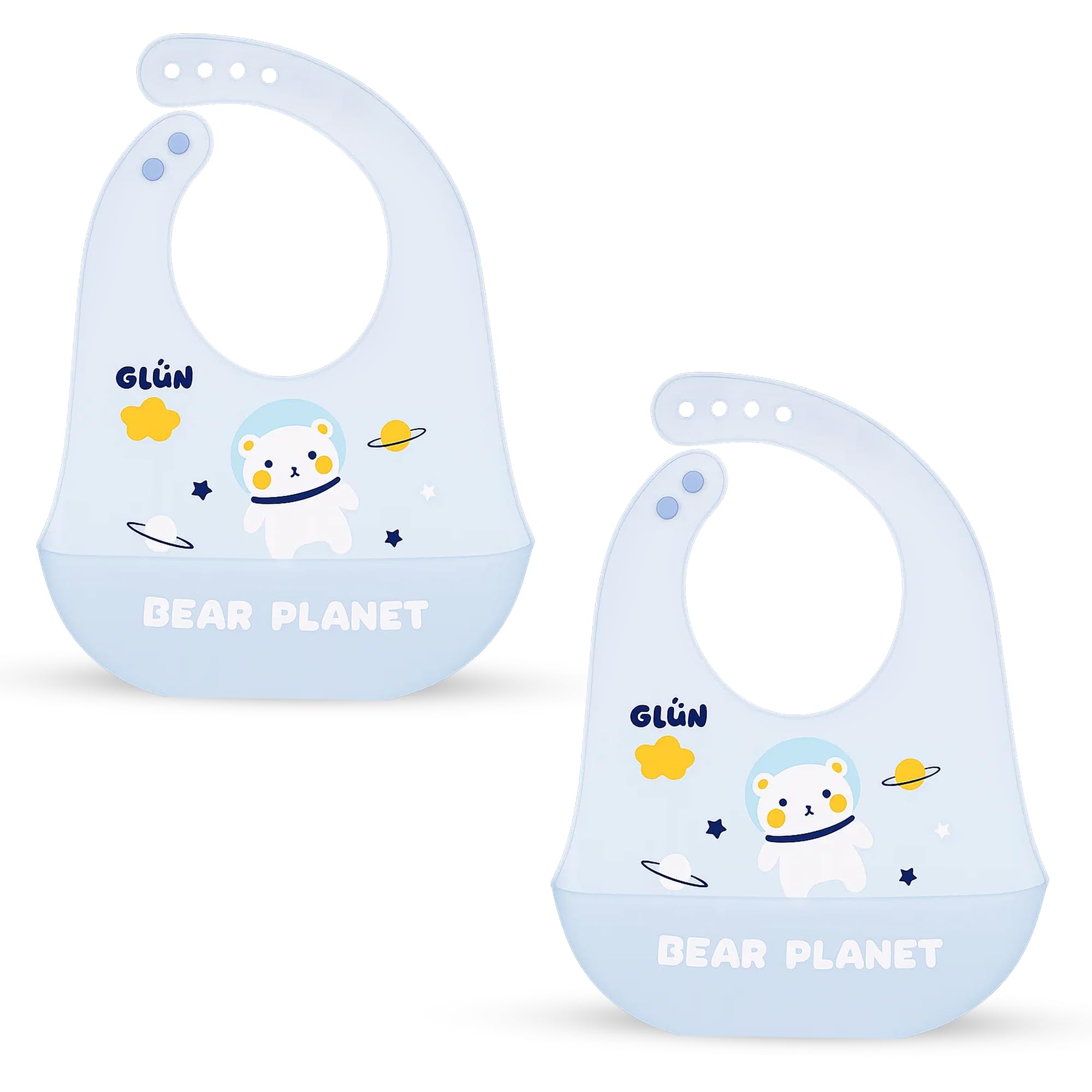 GLUN® Pack of 2 Soft Feeding Bibs with Bowl, Cute Taddy Bear Print for Growing Champs, Easily Wipes Clean, Comfortable Soft Baby Bibs, Less Time Cleaning after Meals for Babies-image-36
