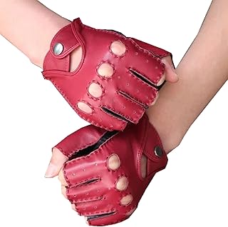 メンズレザーフィンガーレスグローブ ファッションレザーグローブメンズフィンガーレスグローブ秋の春ハーフフィンガーレザードライビンググローブメン 指なしバイク用グローブ (色 : Red, Size : L)