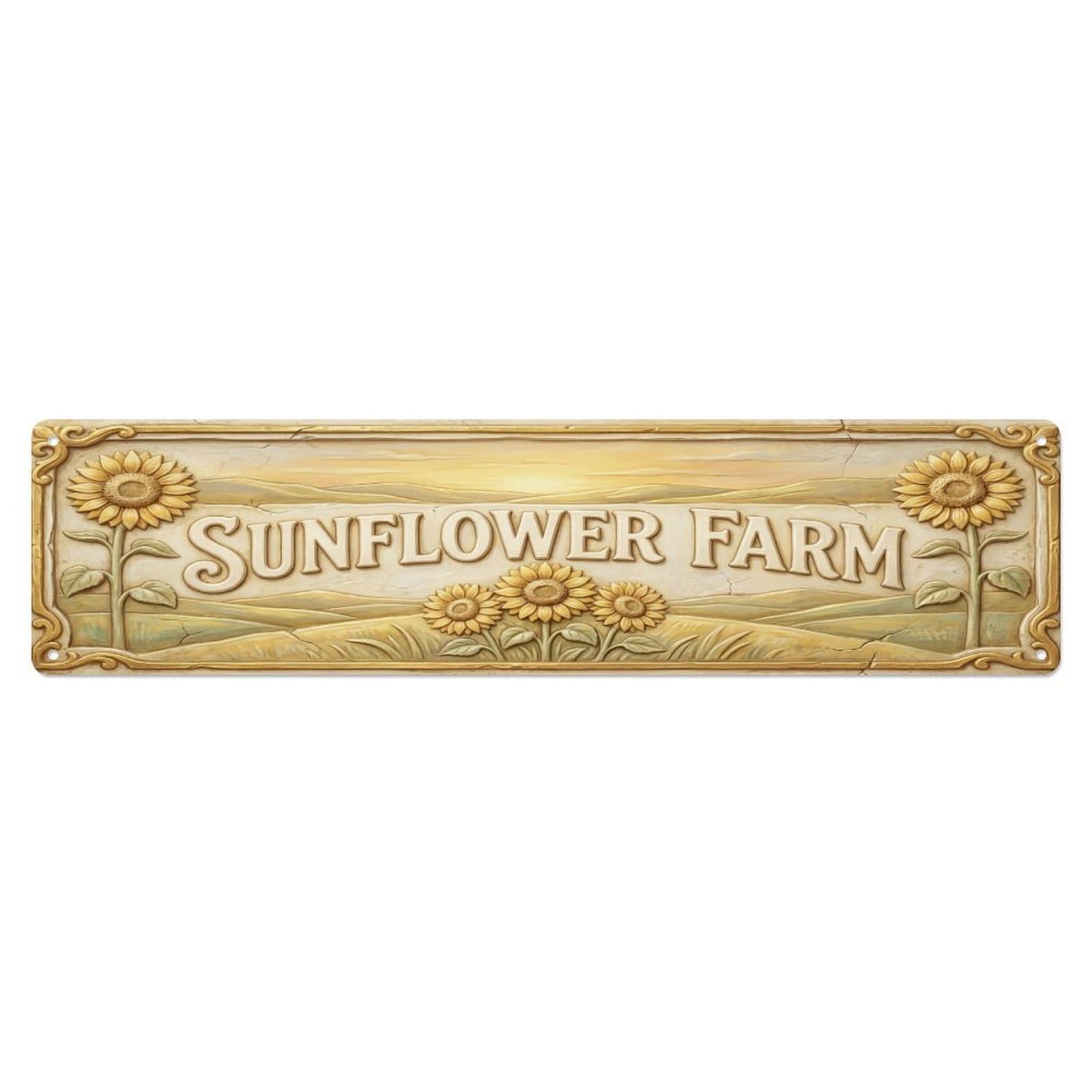 Olhnbad 4X16inch(10X40cm) Vintage Cottagecore Garden Sunflower Farm Relief Metal Tin Sign