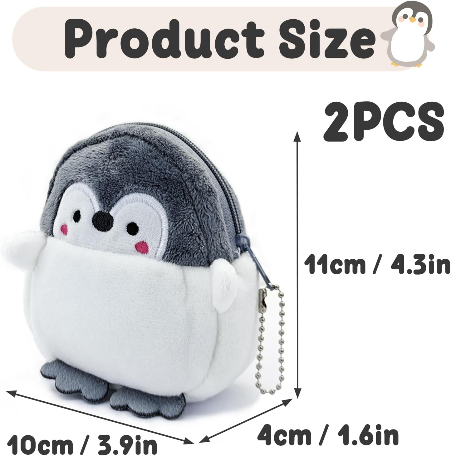 Coin Purse, 2PCS Plush Coin Pouch Cute Coin Holder for Women, Penguin-Shaped Change Purse with Keychain and Zipper for Shopping, Traveling, Dating, Walking (penguin)