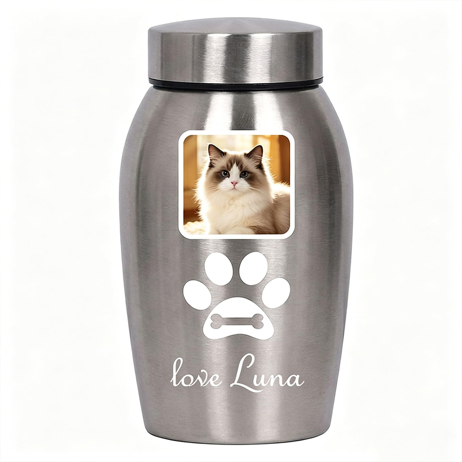 Personalised Pet Urn, Custom Dog and Cat Cremation Urn with Engraved Name & Photo, Memorial Funeral Keepsake, Sympathy Remembrance Gift for Lost Pets (Paw)