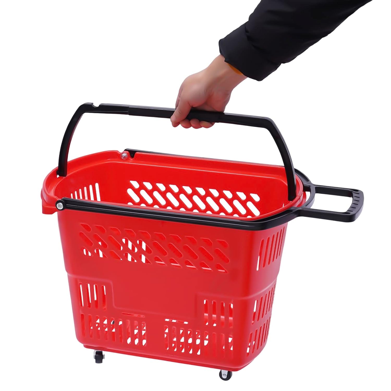 6PCS 35L Rolling Shopping Basket with 4 Wheels & Handle, Heavy Duty Portable Grocery Shopping Cart, Foldable Utility Storage Basket for Supermarket Retail Store Laundry Camping