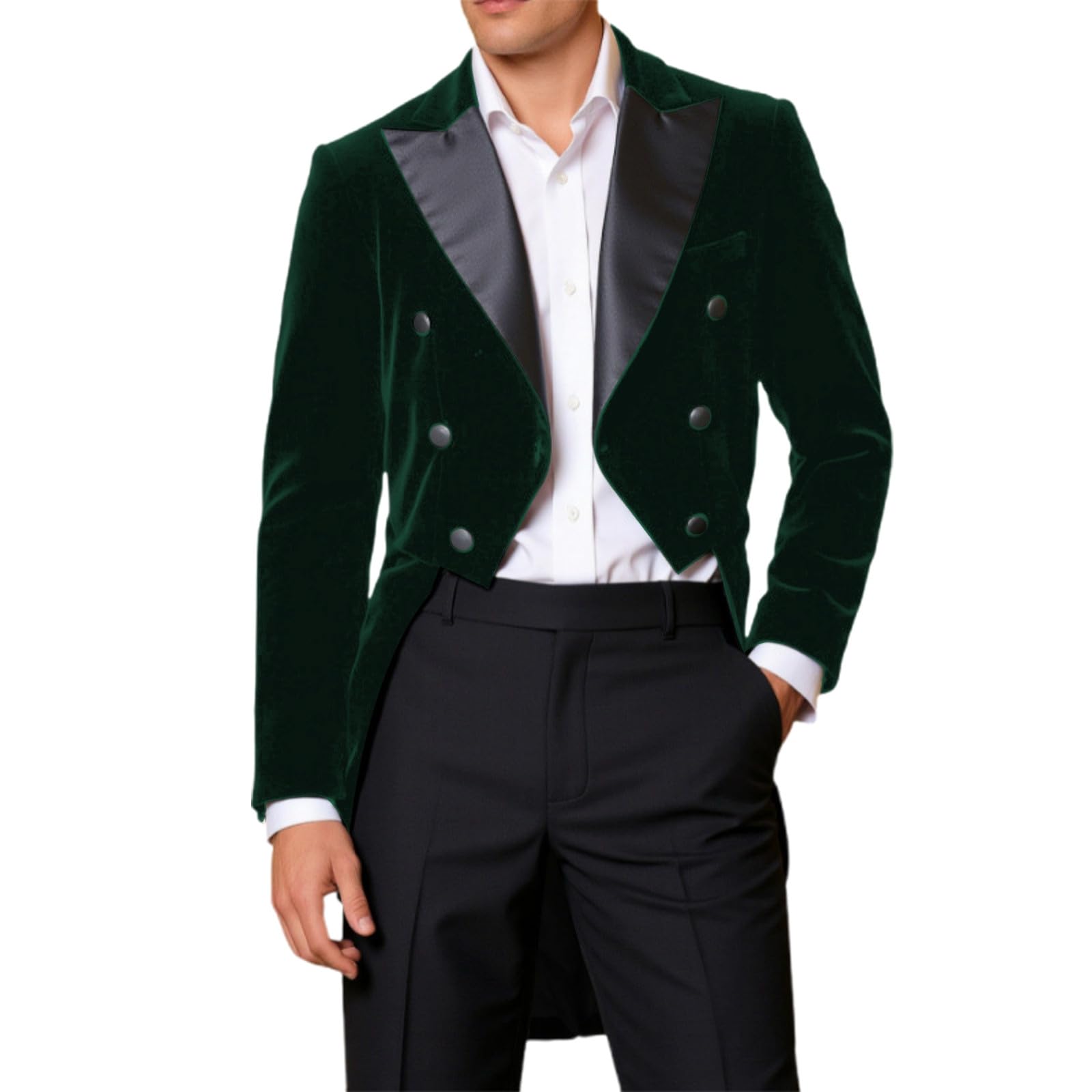 Generisch Giacca da uomo smoking elegante con risvolto in velluto, blazer slim fit, per cena, matrimonio, ballo di fine anno, Natale, giacca slim fit, cappotto frack, casual, feste, blazer