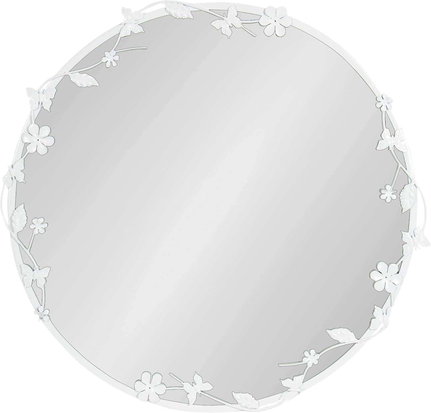 Kate and Laurel Rosella Modern Ornate Round Wall Mirror, 26 Inch Diameter, White, Circle Mirror with Floral Detailing for Use as Bathroom Mirror for Over Sink or Cute Kids Room Decor