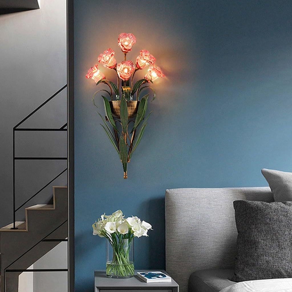 Stesulfr Floral Glass Flower Wall Sconce Vintage Gold Kitchen Wall Light Fixtures Over Sink Wall Mounted Bathroom Vanity Light Antique Farmhouse Wall Lamp for Bedroom Bedside Living Room Hallway