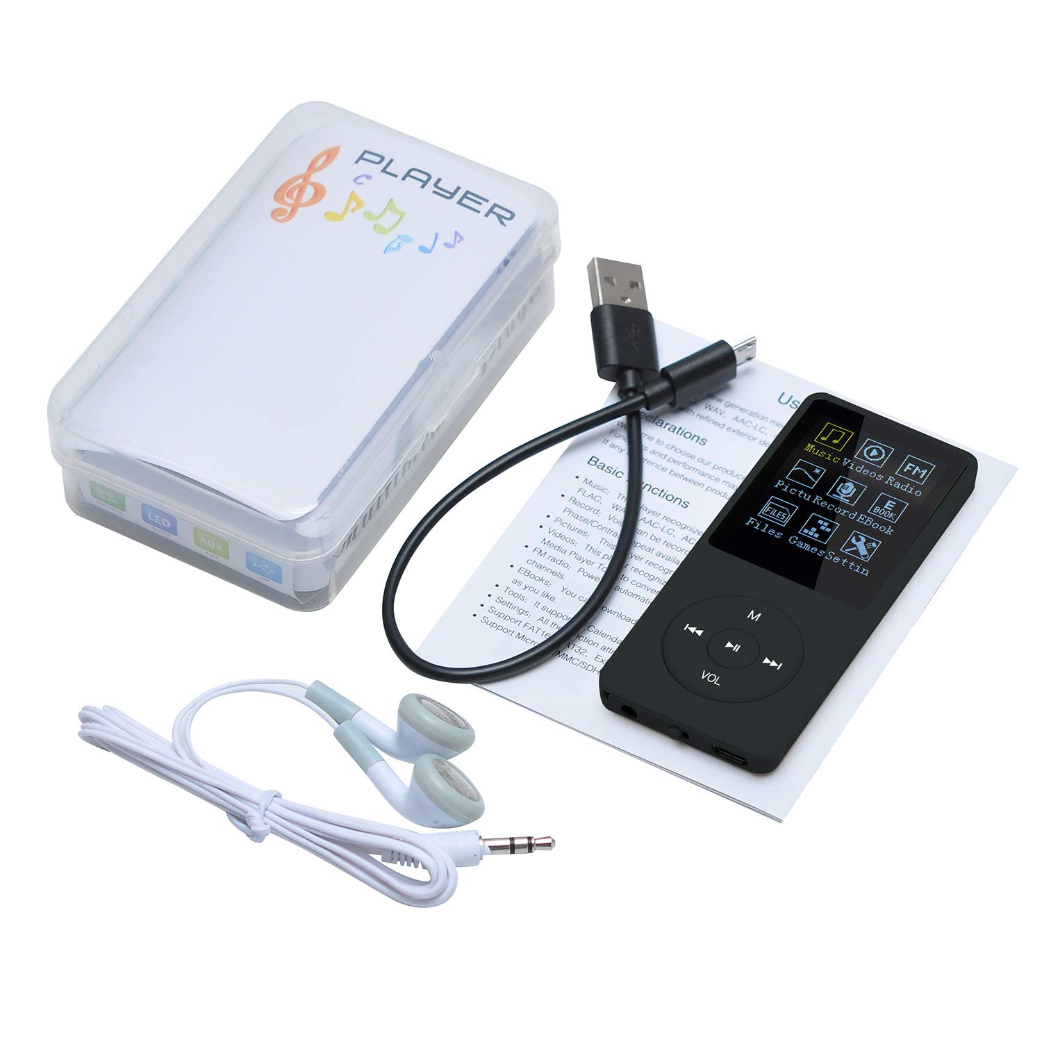 8 GB Lettore musicale MP3 portatile da, supporta schede di memoria SD fino a 64 GB, lettore MP3 HiFi con audio senza perdita, registrazione di musica/video/voce/radio FM(8G,Nero)