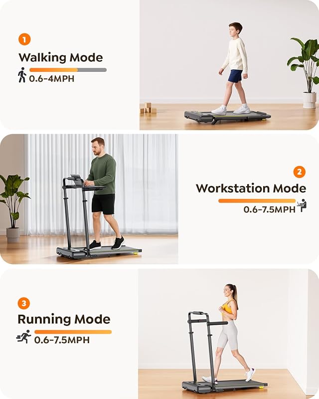 Acezoe 3 in 1 Under Desk Treadmill with Incline, Walking Pad with Removable Desk Workstation, Adjustable Height for Different Need, 300lbs Capacity, Foldable Compact for Home Small Office,Yellow image 3